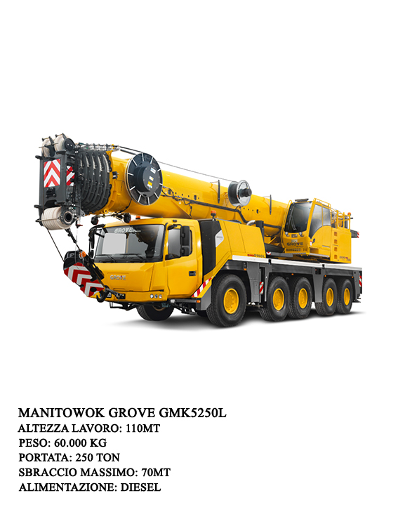 The 250 t Grove Grove GMK5250L uses the most powerful reach and load chart of all five-axle cranes. Added to this is the best possible maneuverability and maximum driving comfort, offered thanks to the integration of a VIAB turbo clutch and an incorporate
